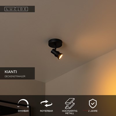 Lucide KIANTI - Deckenstrahler - Ø 10 cm - 1xGU10 - Schwarz